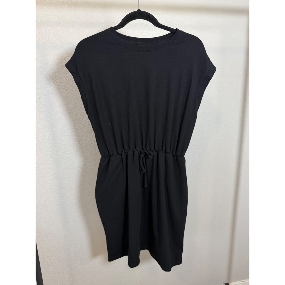 A New Day Womens Black Knit T-Shirt Dress Drawstring Waist Pockets‎ Large